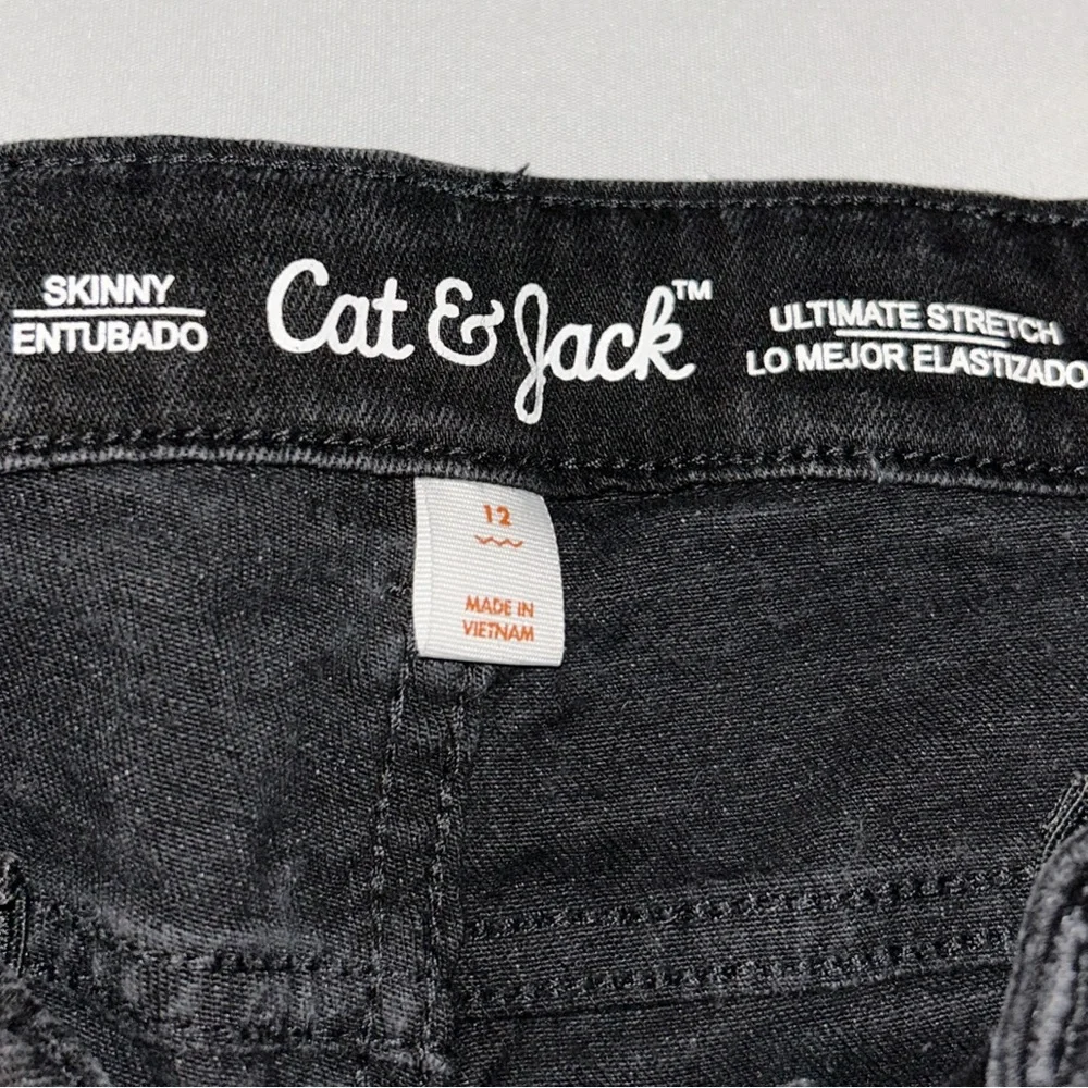 CAT & JACK Boy's Black Ultimate Stretch Skinny Jeans Size 12 Adjustable Waist